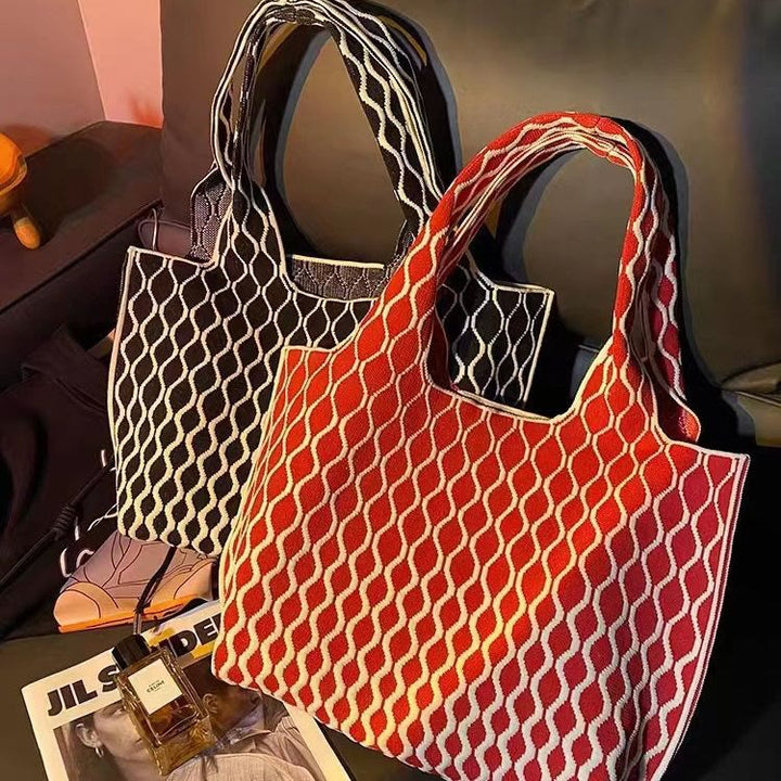 Gestrickte Handtasche für Damen, große Kapazität, einfache Umhängetasche