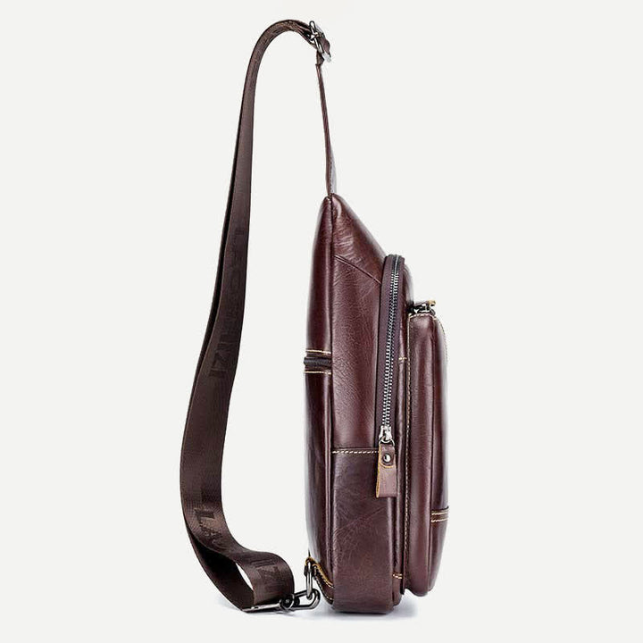Rindsleder Leder wasserdicht Casual Sling Bag Daypack Schulter Brust Tasche