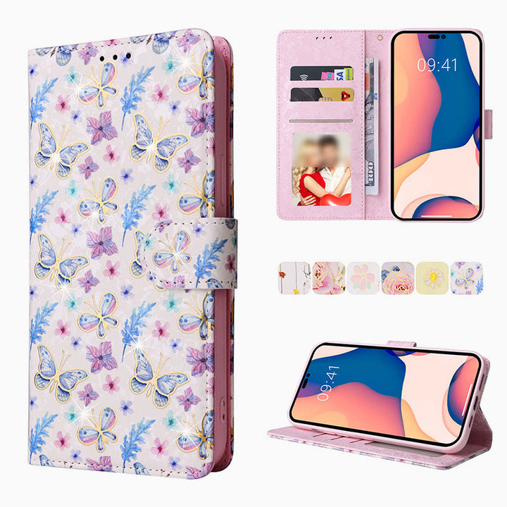 Bunte Blumen-Telefon-Kasten für Iphone Leder Clamshell Telefon Tasche