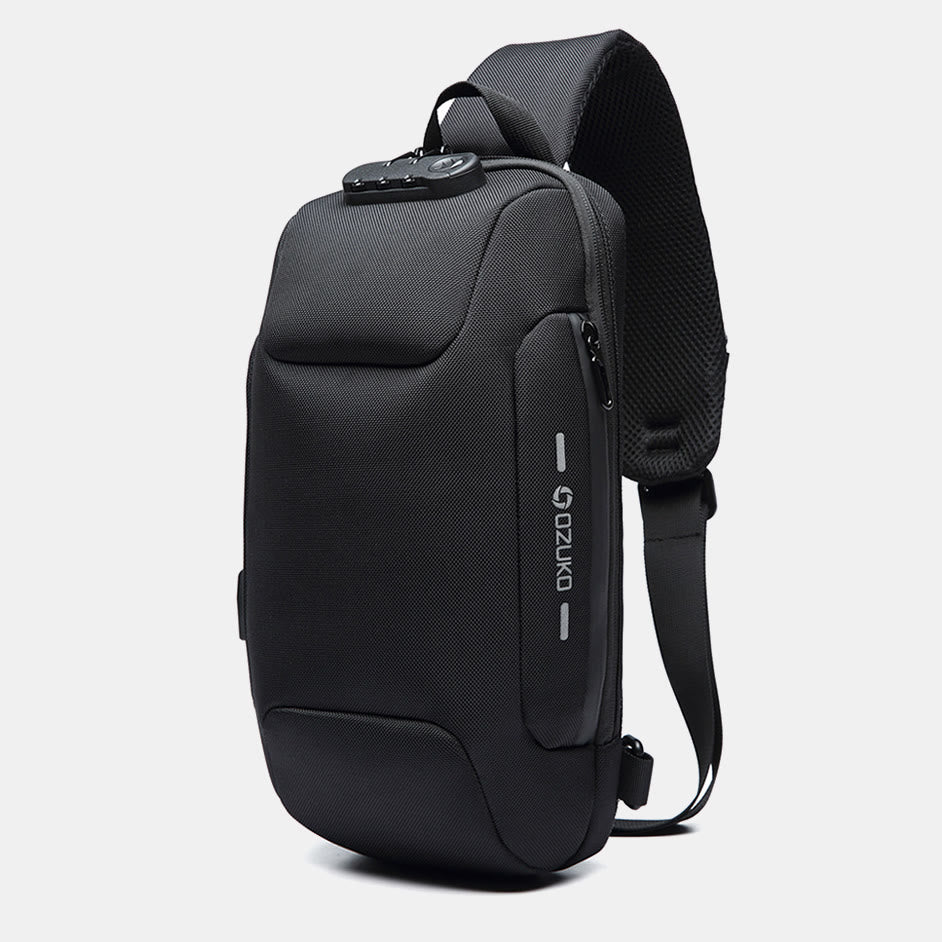 Modische Schultertasche mit mehreren Taschen, Brusttasche mit Passschloss und USB-Ladeanschluss
