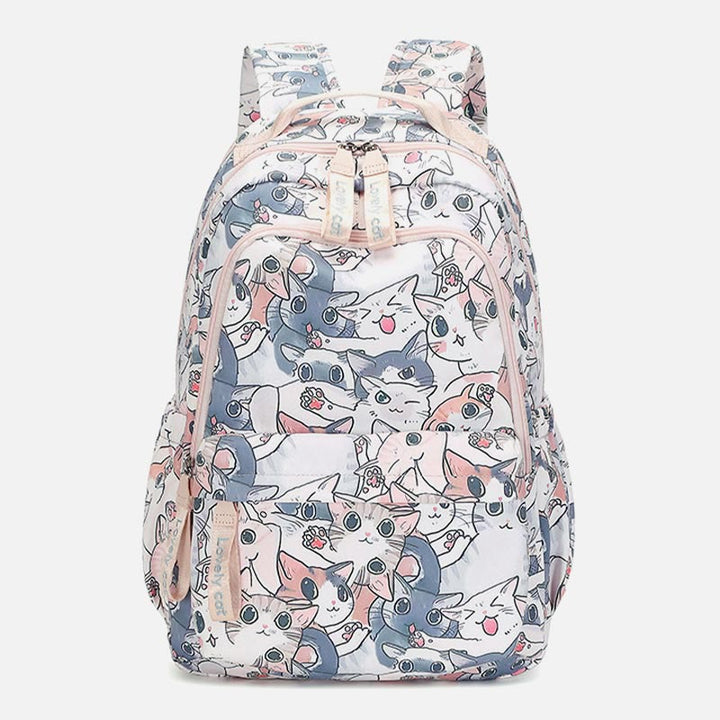Rucksack für Damen, lustiger Katzen-Cartoon-Druck, wasserdichte Schulhandtasche