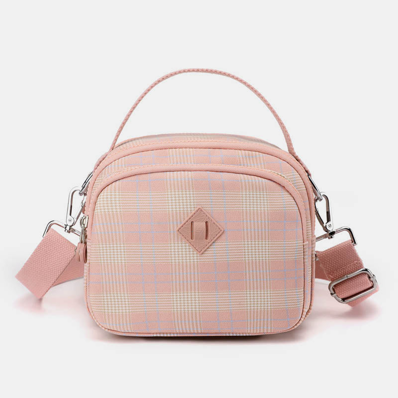 3-lagige Umhängetasche für Damen, leichte Schultertasche mit Karomuster