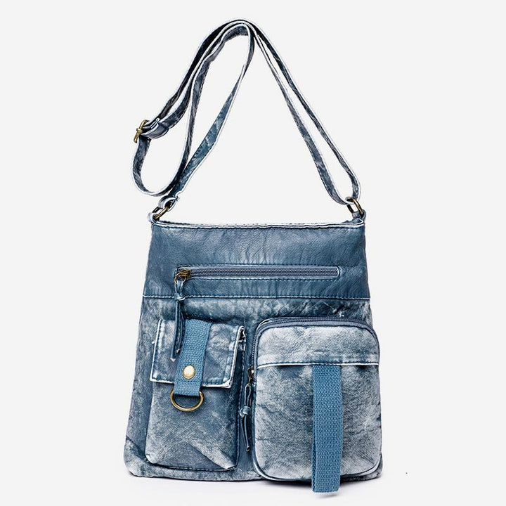 Umhängetasche für Damen, gewaschene, lässige Schultertasche aus Denim-Leder