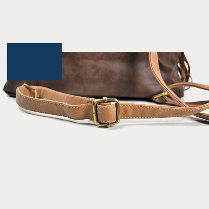 Rucksack für Damen im ethnischen Stil mit Druck und Quaste, Tagesrucksack aus Leder