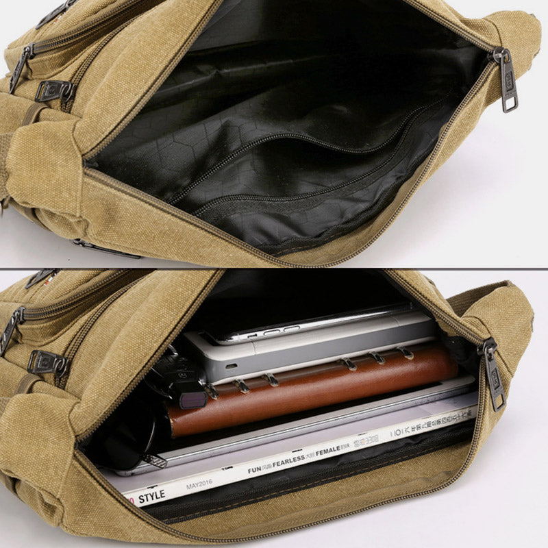 Vintage Messenger Bag aus Canvas mit großem Fassungsvermögen 