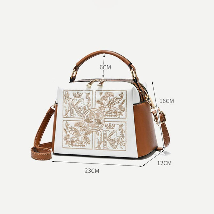 Top-Griff-Tasche für Damen, bestickte tragbare Umhängetasche aus Leder