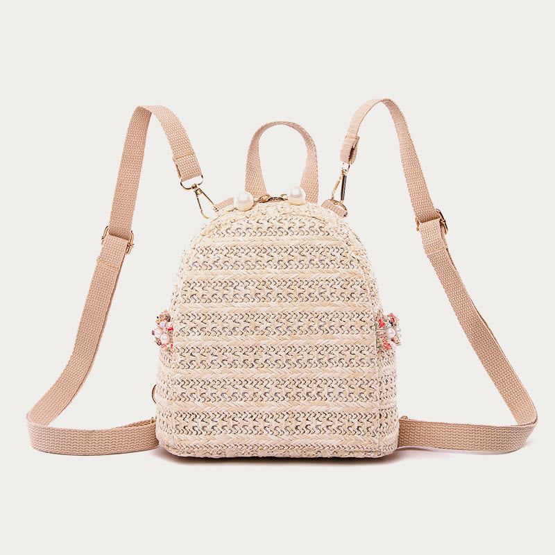 Strohrucksack für Damen, Mini-Tagesrucksack für den Außenbereich, leicht, lässig