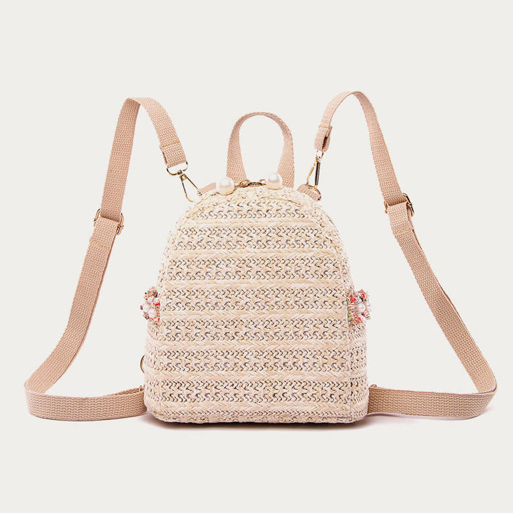 Strohrucksack für Damen, Mini-Tagesrucksack für den Außenbereich, leicht, lässig
