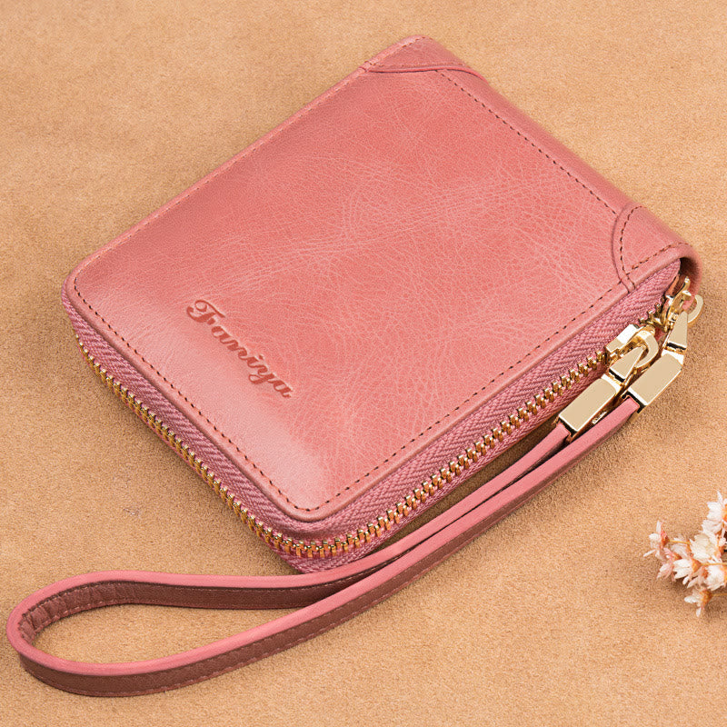 Kompakte Handtasche mit Rundum-Reißverschluss für Damen, geräumige Handtasche aus echtem Leder