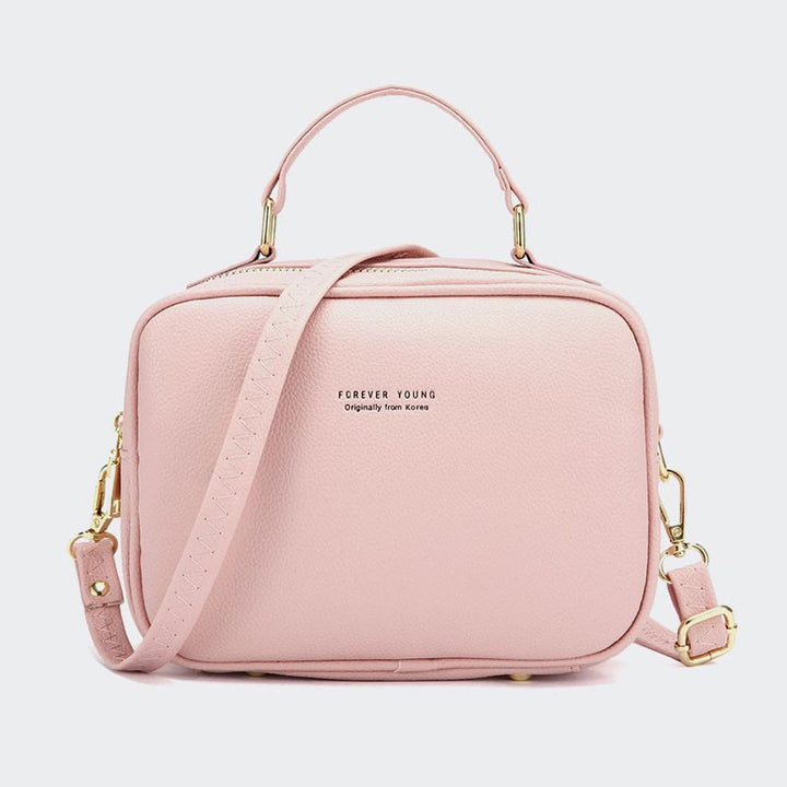 Tasche mit Henkel oben für Damen, einfache Umhängetasche aus einfarbigem PU-Leder