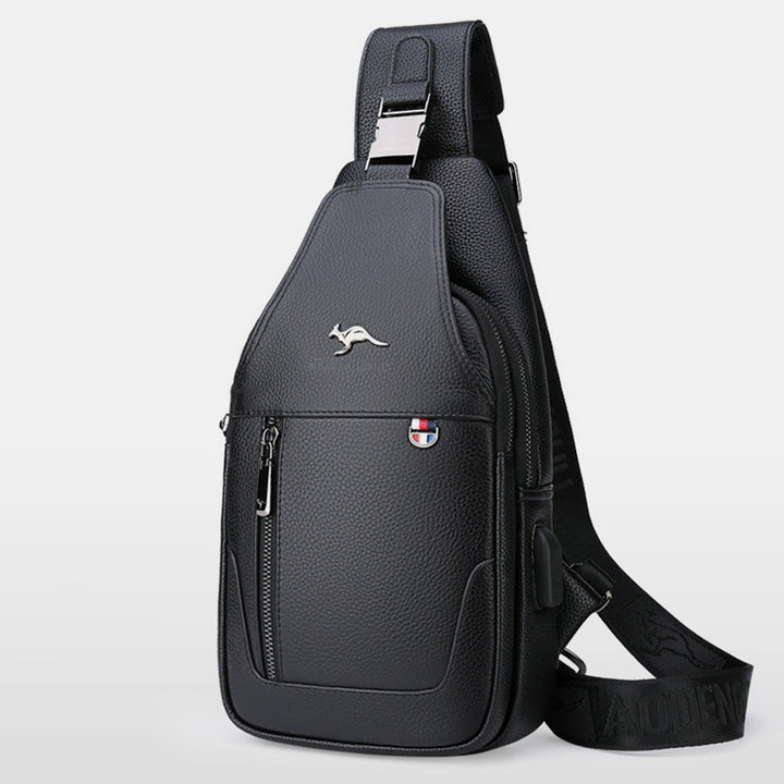 Sling Pack-Umhängetasche für Herren aus echtem Leder mit USB-Ladeanschluss