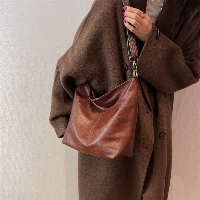 Retro-Umhängetasche für Damen mit breiten Riemen, raffinierte Tragetasche
