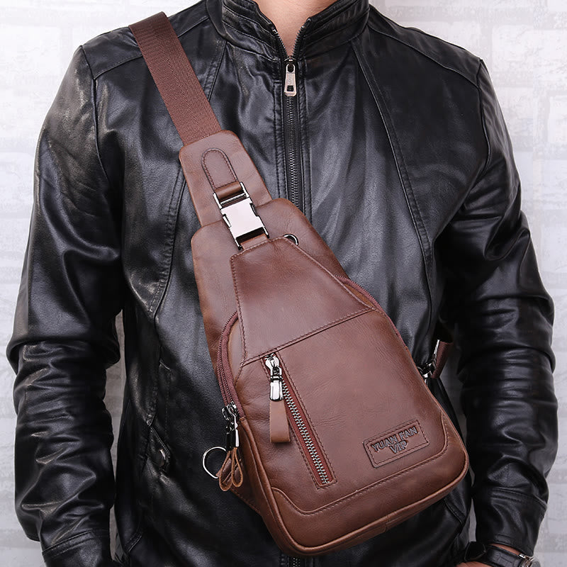 Multifunktions-Schultertasche aus echtem Leder im Vintage-Stil