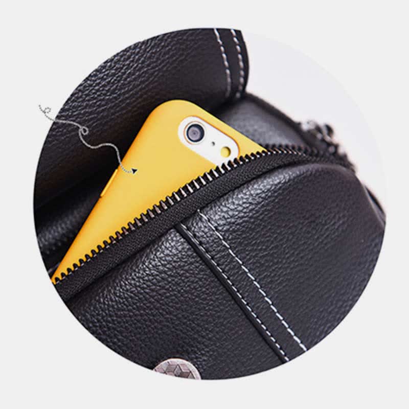 Kleine Umhängetasche mit dreifachem Reißverschluss, Leder, Handy-Geldbörse, Schultertasche