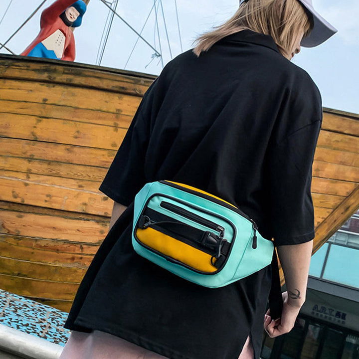 Kontrastfarbe Umhängetasche Hüfttasche Mädchen Cool Canvas Brust Geldbörse