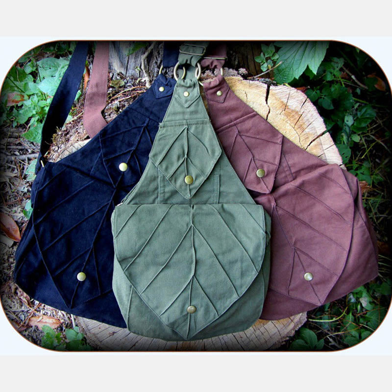 Blattform Ein-Schulter-Rucksack Büchertasche Canvas Umhängetasche Messenger Bag