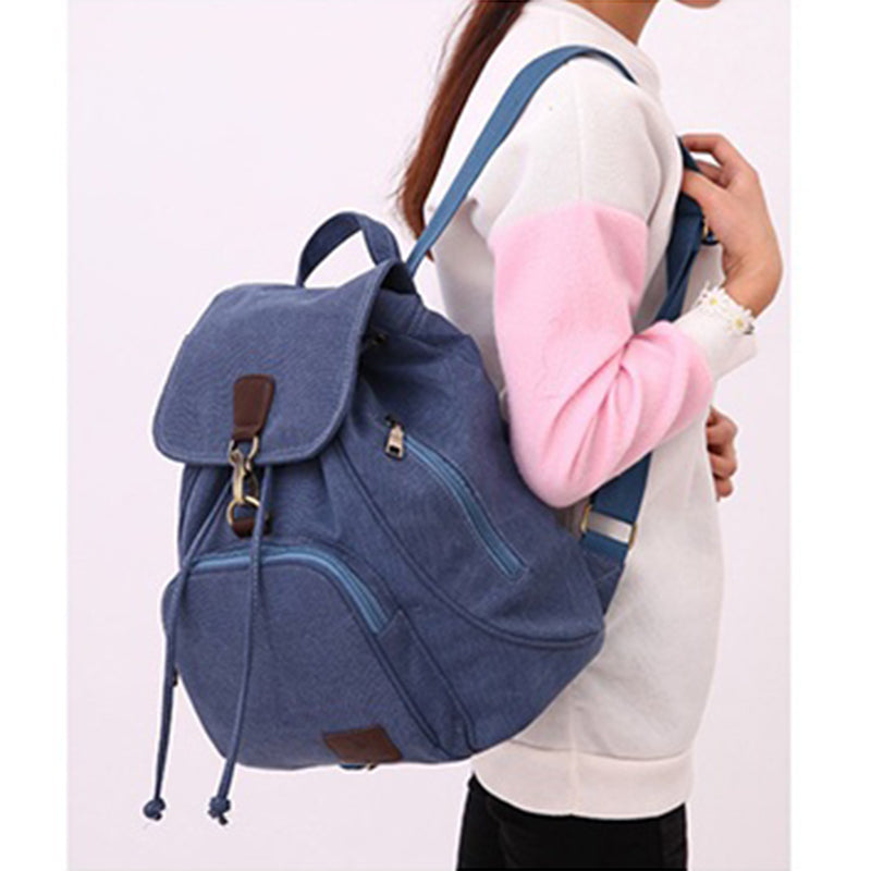 Canvas-Rucksack für Damen und Mädchen, Vintage-Stil, mit Kordelzug, für die Schule, Reisen