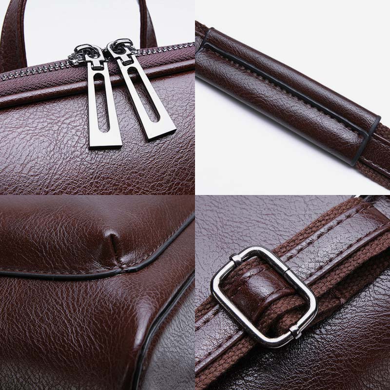 Retro PU Leder Daypack Frauen Casual Rucksack Geldbörse Reißverschluss Schultertasche