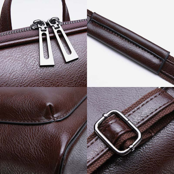 Retro PU Leder Daypack Frauen Casual Rucksack Geldbörse Reißverschluss Schultertasche