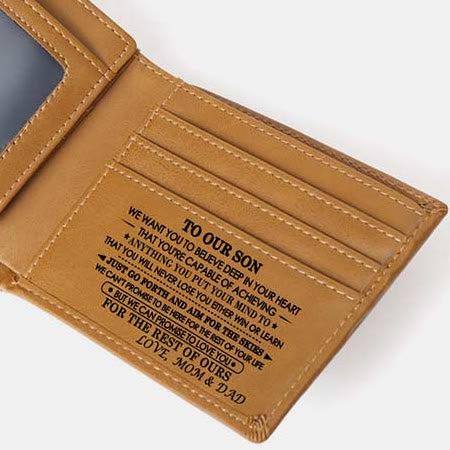 Gravierte Herren-Geldbörse, dreifach faltbar, Leder, Kartenhalter, Geschenke für Sohn und Enkel