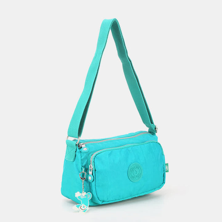 Umhängetasche für Damen, leichte Schultertasche aus Nylon mit Dreifach-Reißverschluss