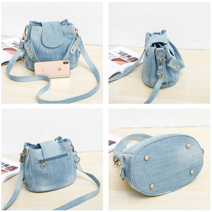 Denim-Unterarm-Beuteltasche für Damen, große Tasche mit Henkel 