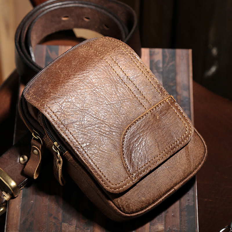 Gürteltasche für Herren, für den täglichen Gebrauch im Freien, Retro-Gürtelschlaufen aus echtem Leder