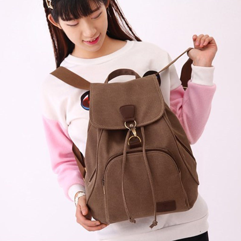 Canvas-Rucksack für Damen und Mädchen, Vintage-Stil, mit Kordelzug, für die Schule, Reisen