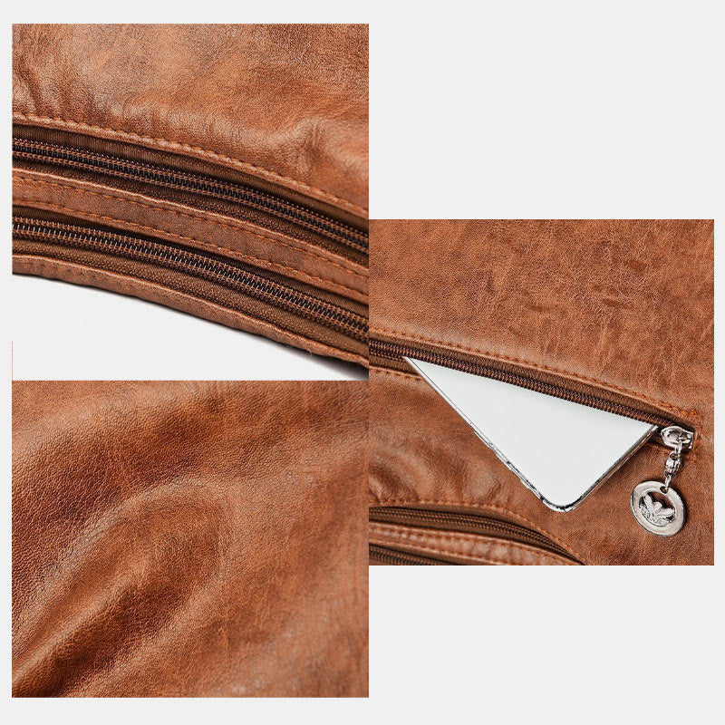 Einkaufstasche aus Leder im Vintage-Stil mit vielen Taschen und großer Kapazität