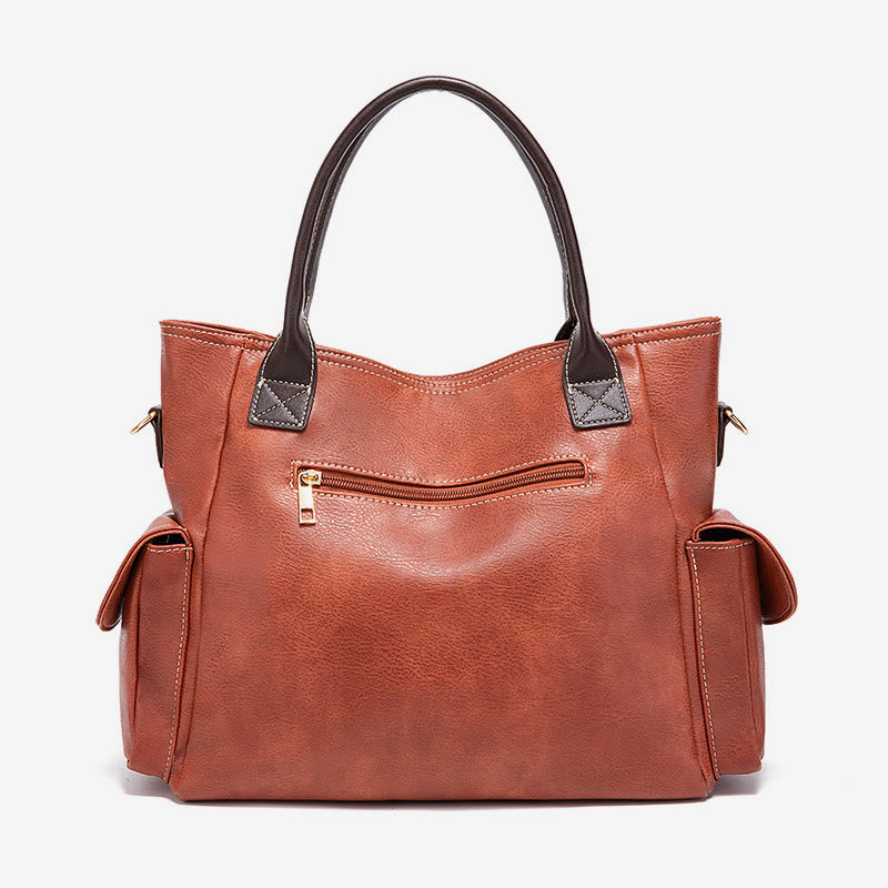 Einfarbige Tote Cross Pattern Ölwachs Leder Damen Handtasche