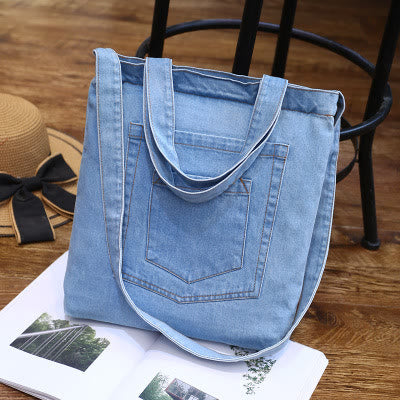 Denim Tote für Ausflüge Retro Canvas zerrissene Umhängetasche - # C - Himmelblau - image 20