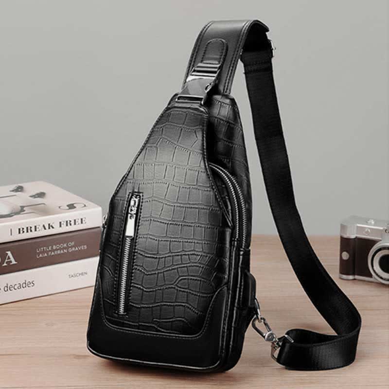 Sling-Rucksack aus Krokodil-Maserungsleder für Herren, Schultertasche, Reise-Tagesrucksack