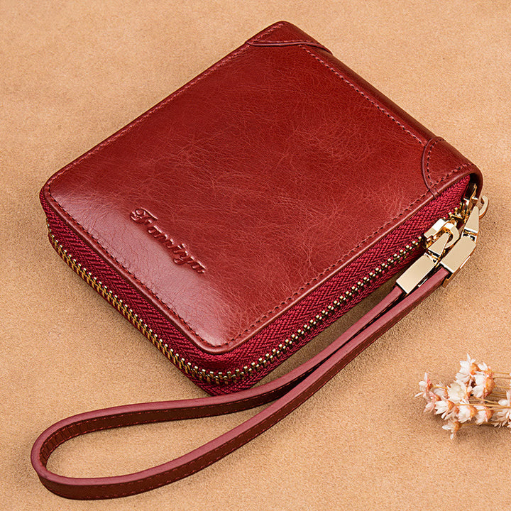 Kompakte Handtasche mit Rundum-Reißverschluss für Damen, geräumige Handtasche aus echtem Leder