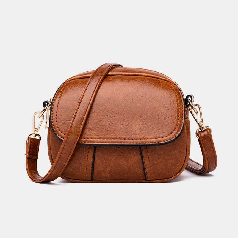 Kleine Umhängetasche aus Leder mit dreifachem Reißverschluss, Schultertasche für Damen