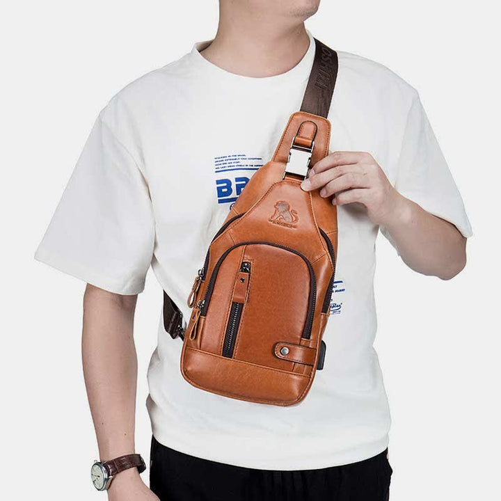 Schultertasche aus echtem Leder, lässiger Outdoor-Schulterrucksack, Brust-Tagesrucksack