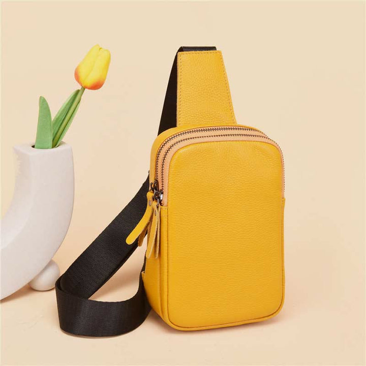 Schultertasche aus echtem Leder mit doppeltem Reißverschluss für Damen, wasserdichte Umhängetasche für Handys