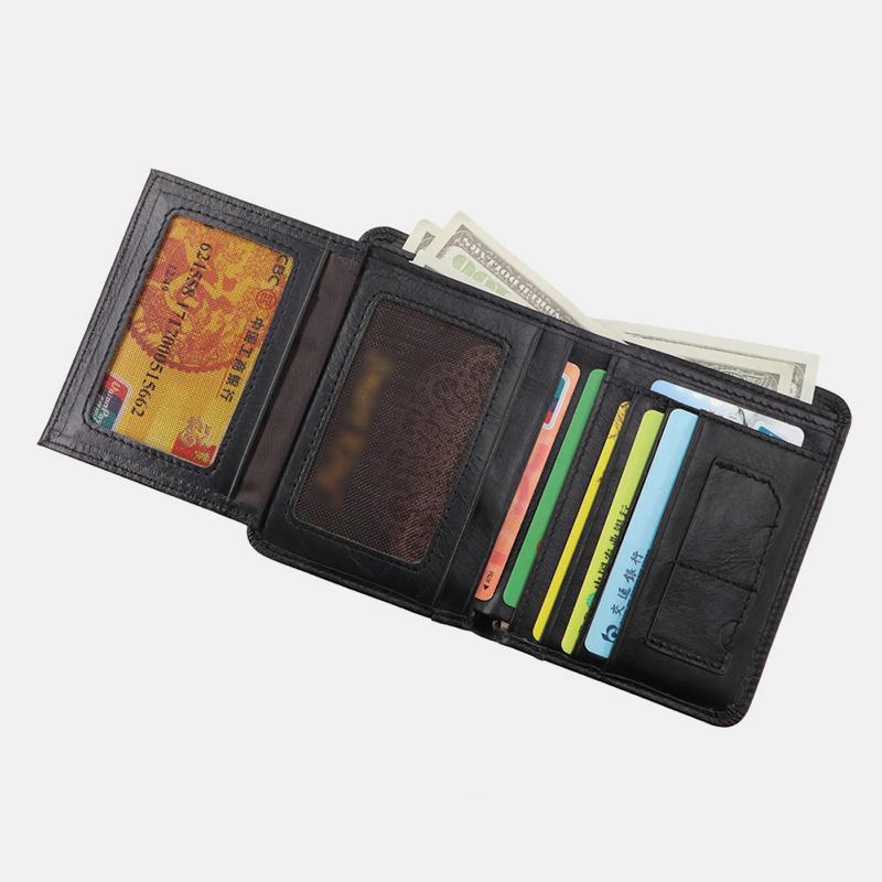 RFID-geschützte Geldbörse aus echtem Leder mit großem Fassungsvermögen und zwei Fächern