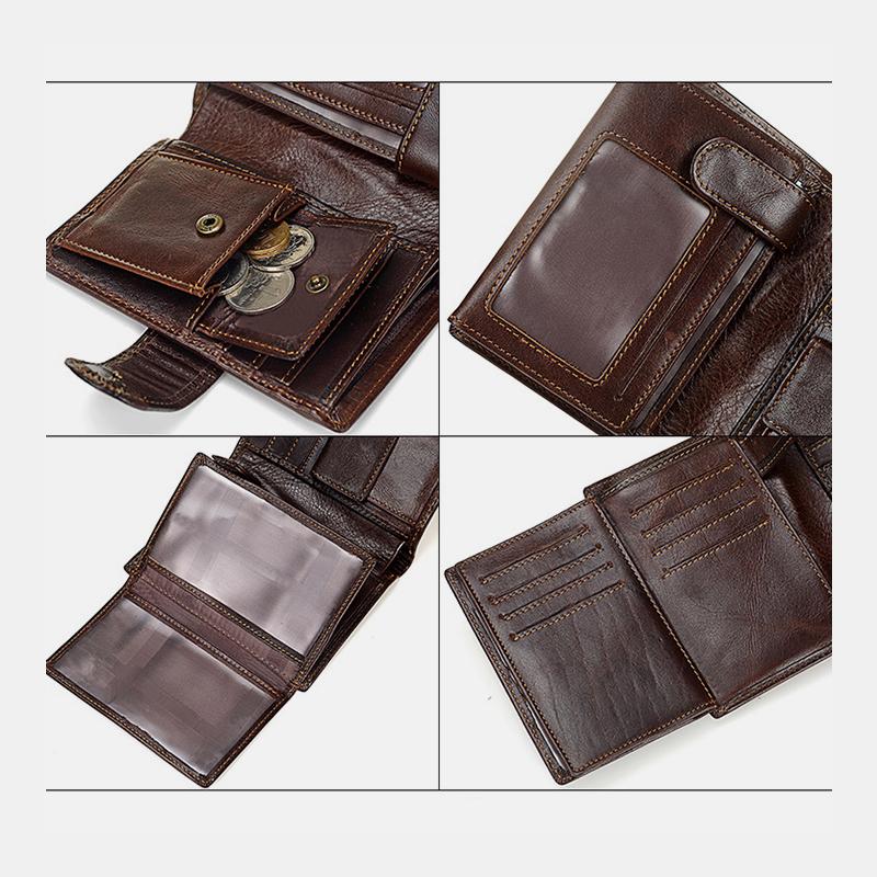 Dreifach gefaltete Vintage-Geldbörse aus echtem Leder mit mehreren Fächern