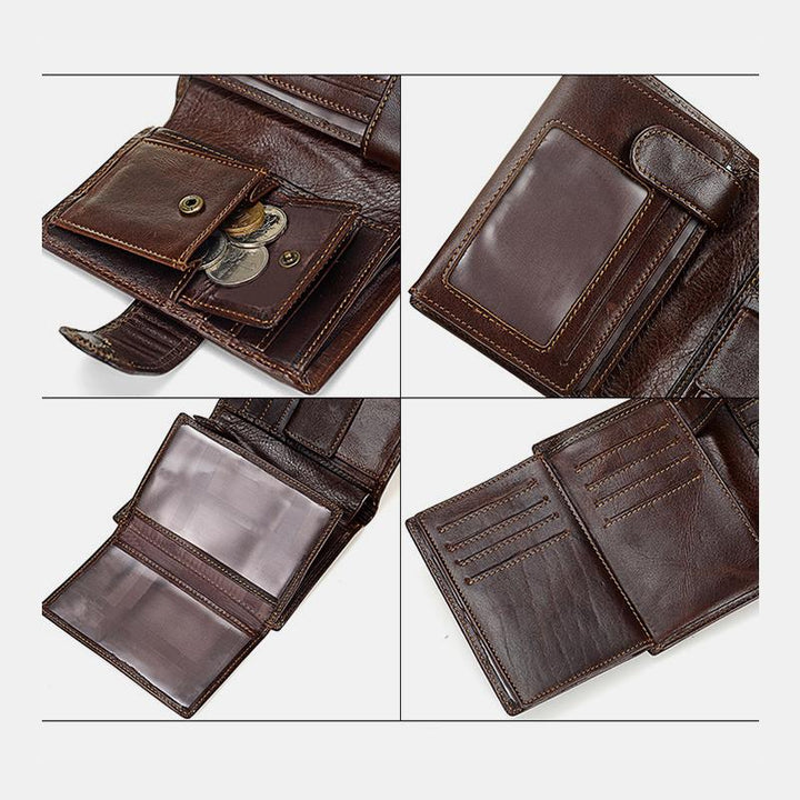 Dreifach gefaltete Vintage-Geldbörse aus echtem Leder mit mehreren Fächern