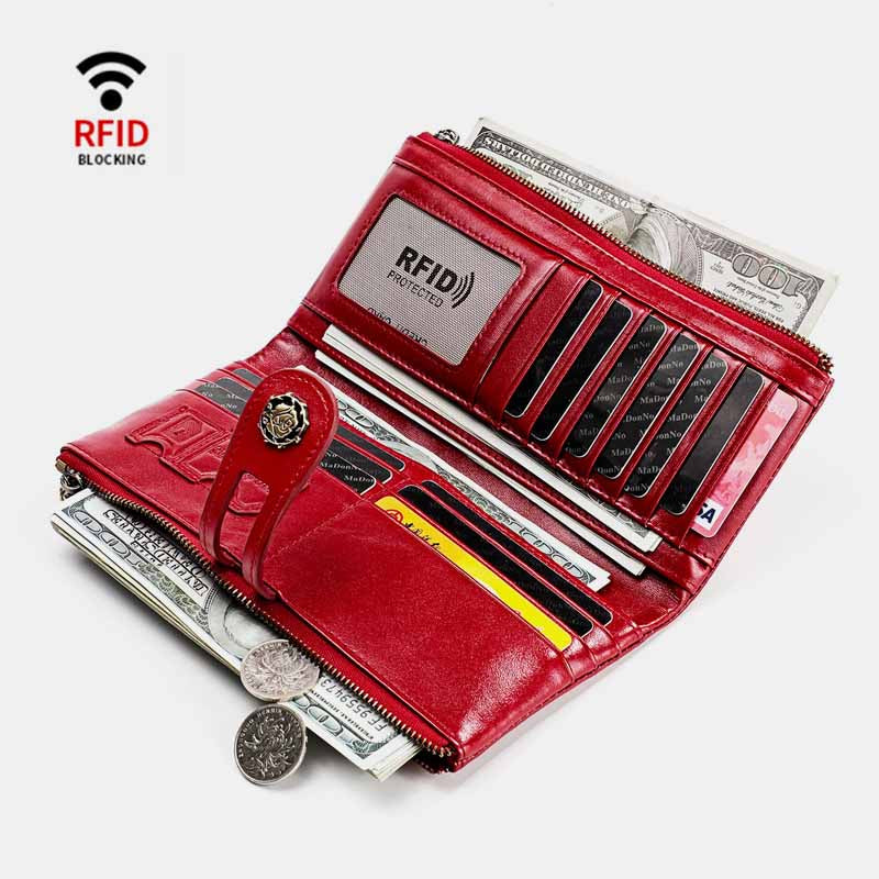 RFID-blockierende Vintage-Geldbörse aus echtem Leder mit großer Kapazität