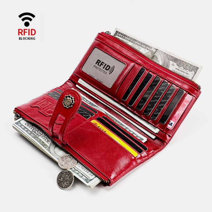 RFID-blockierende Vintage-Geldbörse aus echtem Leder mit großer Kapazität