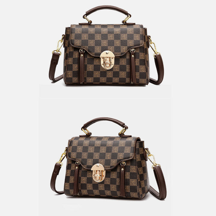 Klassische karierte Prägung Handtasche Damen Vegan Leder Retro Umhängetasche