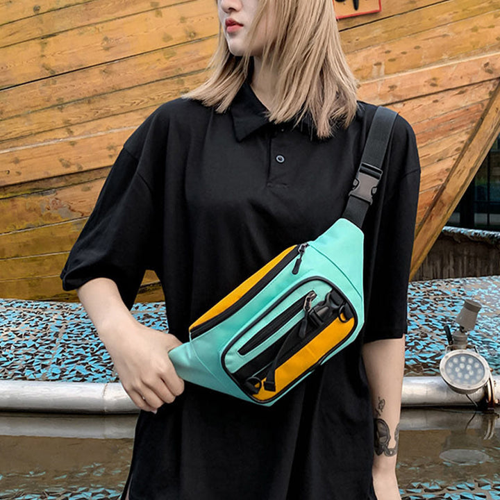 Kontrastfarbe Umhängetasche Hüfttasche Mädchen Cool Canvas Brust Geldbörse