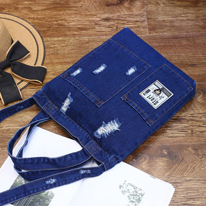 Denim Tote für Ausflüge Retro Canvas zerrissene Umhängetasche - image 10