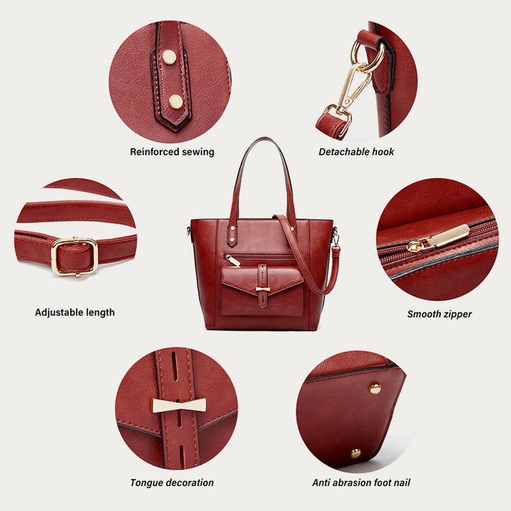 Taschenset für Damen, große Tragetasche, Umhängetasche aus Leder