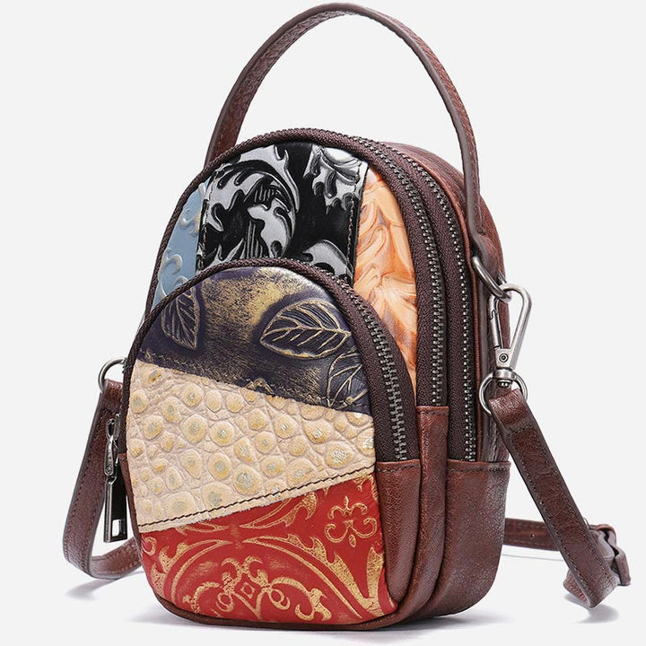 Handytasche für Damen, Umhängetasche aus Leder mit zufälligen Nähten und Farbe