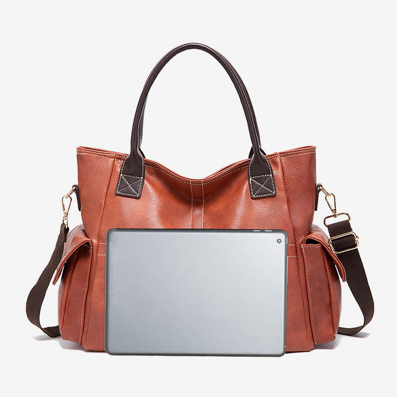 Einfarbige Tote Cross Pattern Ölwachs Leder Damen Handtasche
