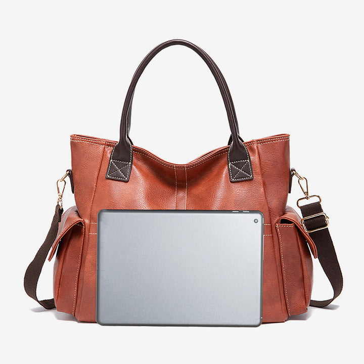 Einfarbige Tote Cross Pattern Ölwachs Leder Damen Handtasche