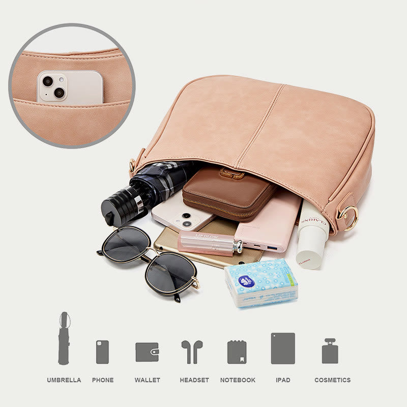Umhängetasche für Damen mit doppeltem Riemen, elegante Tasche aus PU-Leder