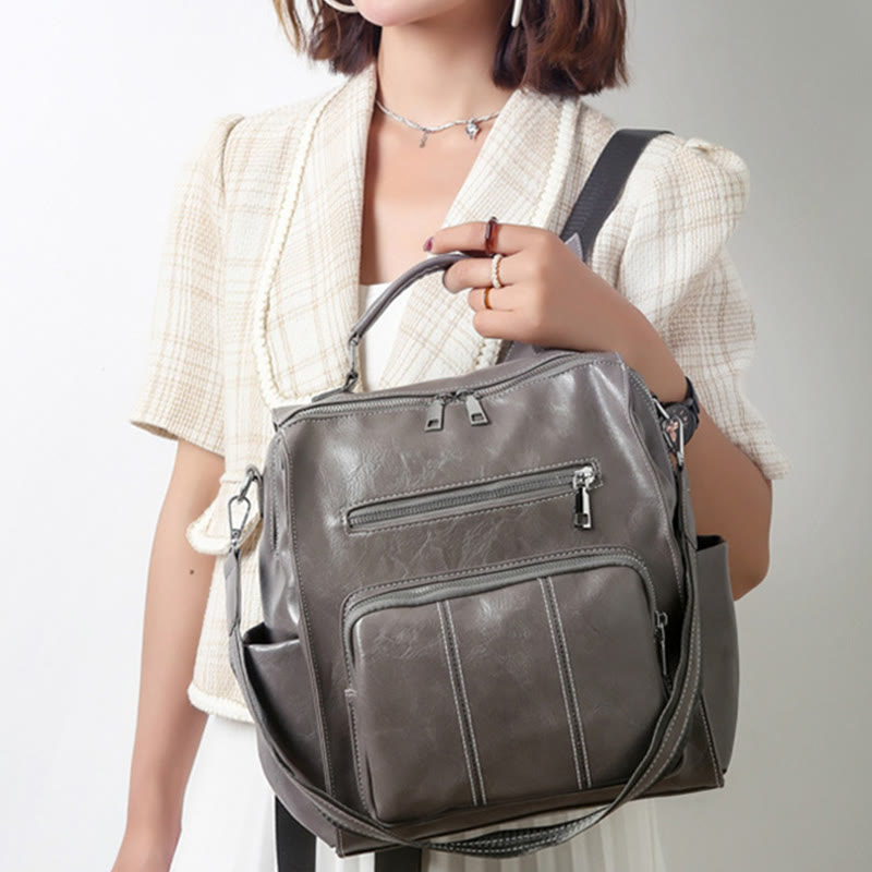 Rucksack für Damen, großes Fassungsvermögen, kleiner Rucksack aus weichem PU-Leder